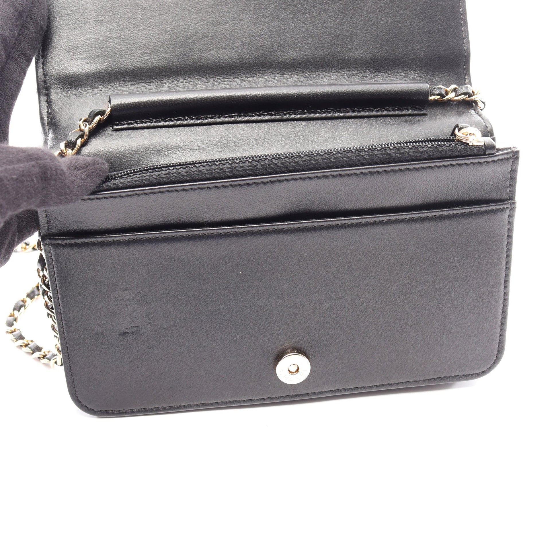 マトラッセ カメリア チェーンウォレット ラムスキン ブラック ピンク ゴールド金具 シャネル バッグ CHANEL