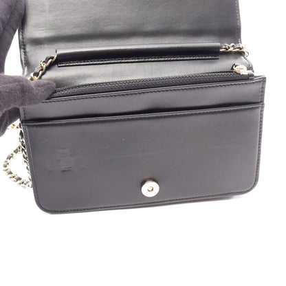 マトラッセ カメリア チェーンウォレット ラムスキン ブラック ピンク ゴールド金具 シャネル バッグ CHANEL