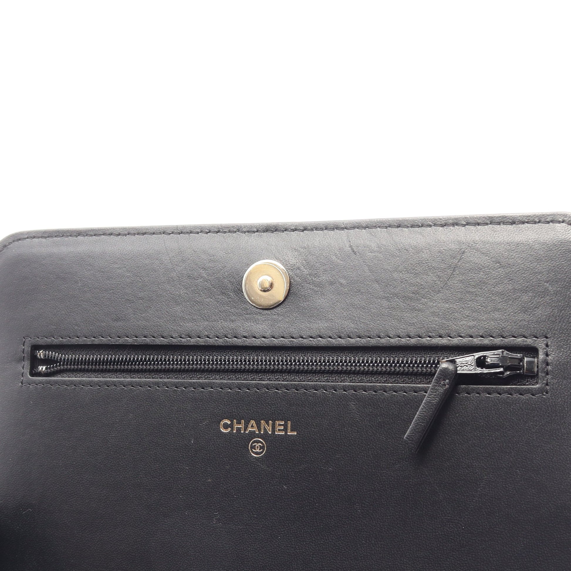 マトラッセ カメリア チェーンウォレット ラムスキン ブラック ピンク ゴールド金具 シャネル バッグ CHANEL