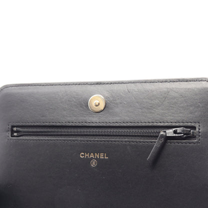 マトラッセ カメリア チェーンウォレット ラムスキン ブラック ピンク ゴールド金具 シャネル バッグ CHANEL