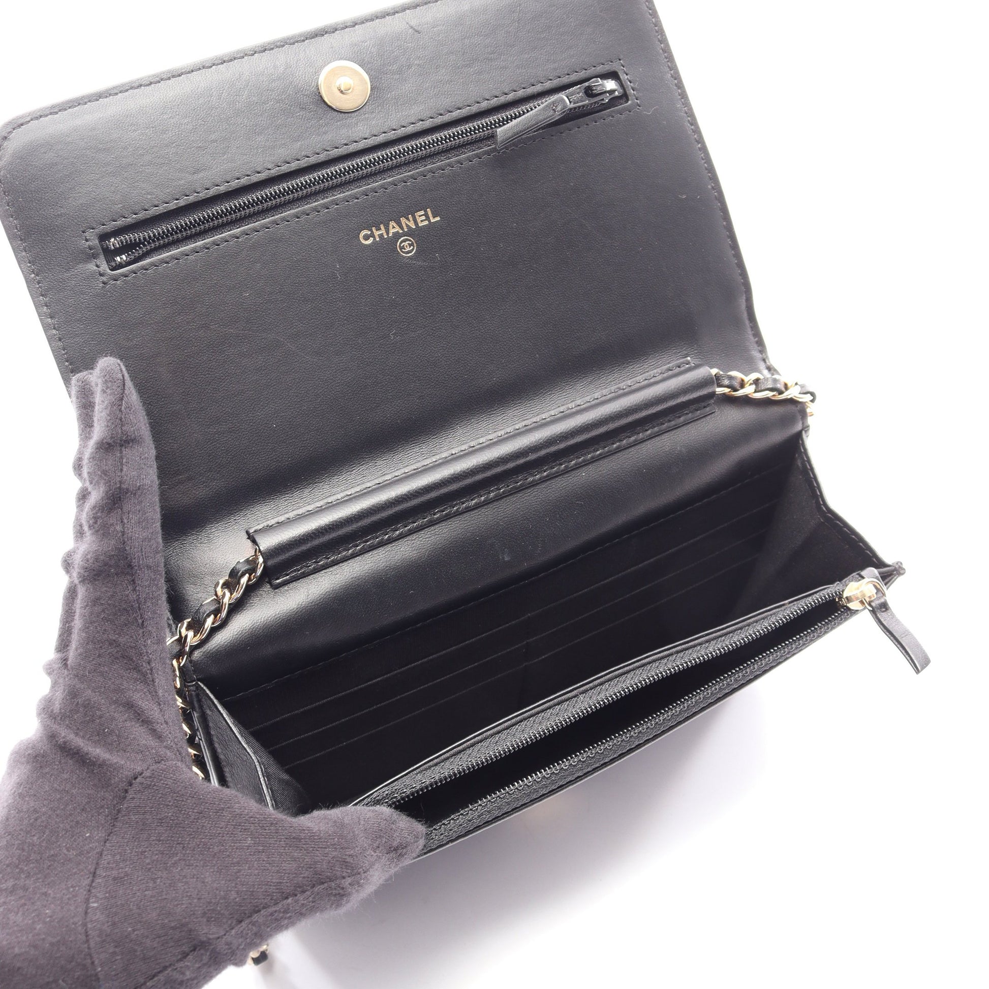マトラッセ カメリア チェーンウォレット ラムスキン ブラック ピンク ゴールド金具 シャネル バッグ CHANEL