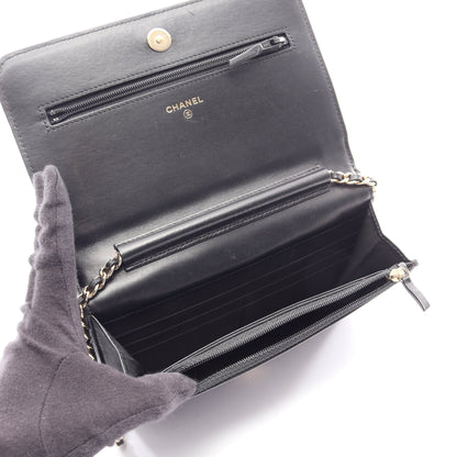 マトラッセ カメリア チェーンウォレット ラムスキン ブラック ピンク ゴールド金具 シャネル バッグ CHANEL
