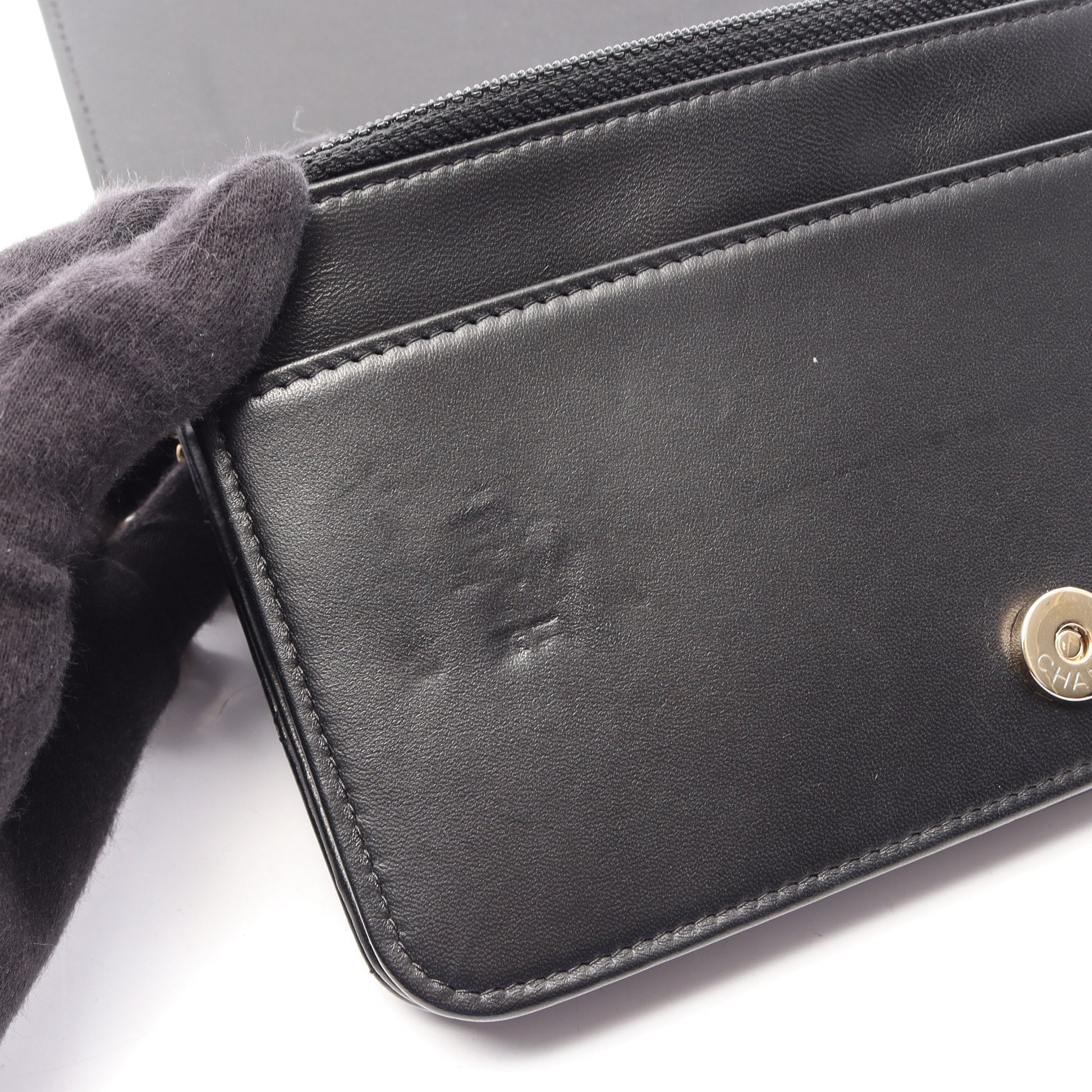 マトラッセ カメリア チェーンウォレット ラムスキン ブラック ピンク ゴールド金具 シャネル バッグ CHANEL