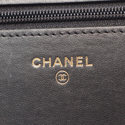 マトラッセ カメリア チェーンウォレット ラムスキン ブラック ピンク ゴールド金具 シャネル バッグ CHANEL
