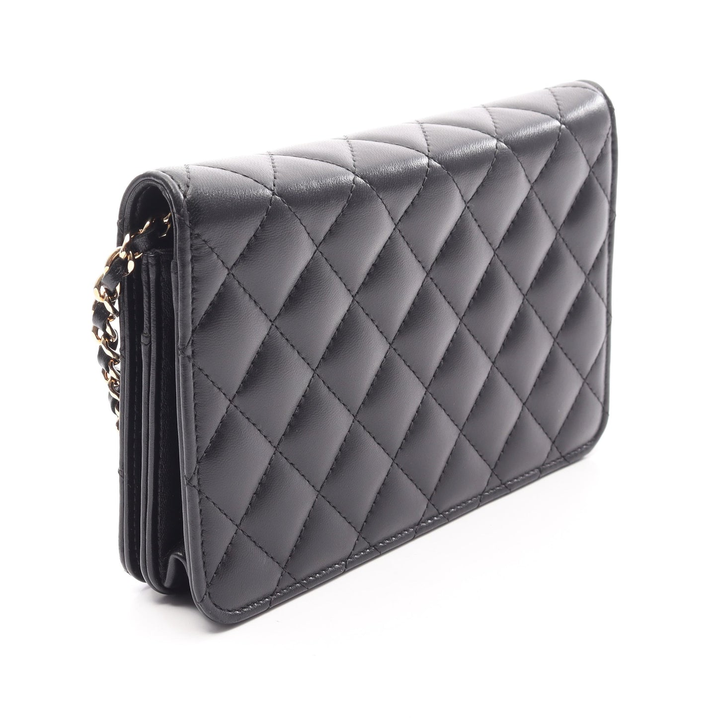 マトラッセ カメリア チェーンウォレット ラムスキン ブラック ピンク ゴールド金具 シャネル バッグ CHANEL