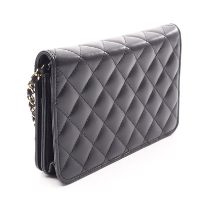 マトラッセ カメリア チェーンウォレット ラムスキン ブラック ピンク ゴールド金具 シャネル バッグ CHANEL