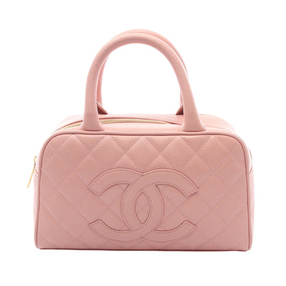 マトラッセ ハンドバッグ ミニボストンバッグ キャビアスキン ピンク ゴールド金具 シャネル バッグ CHANEL