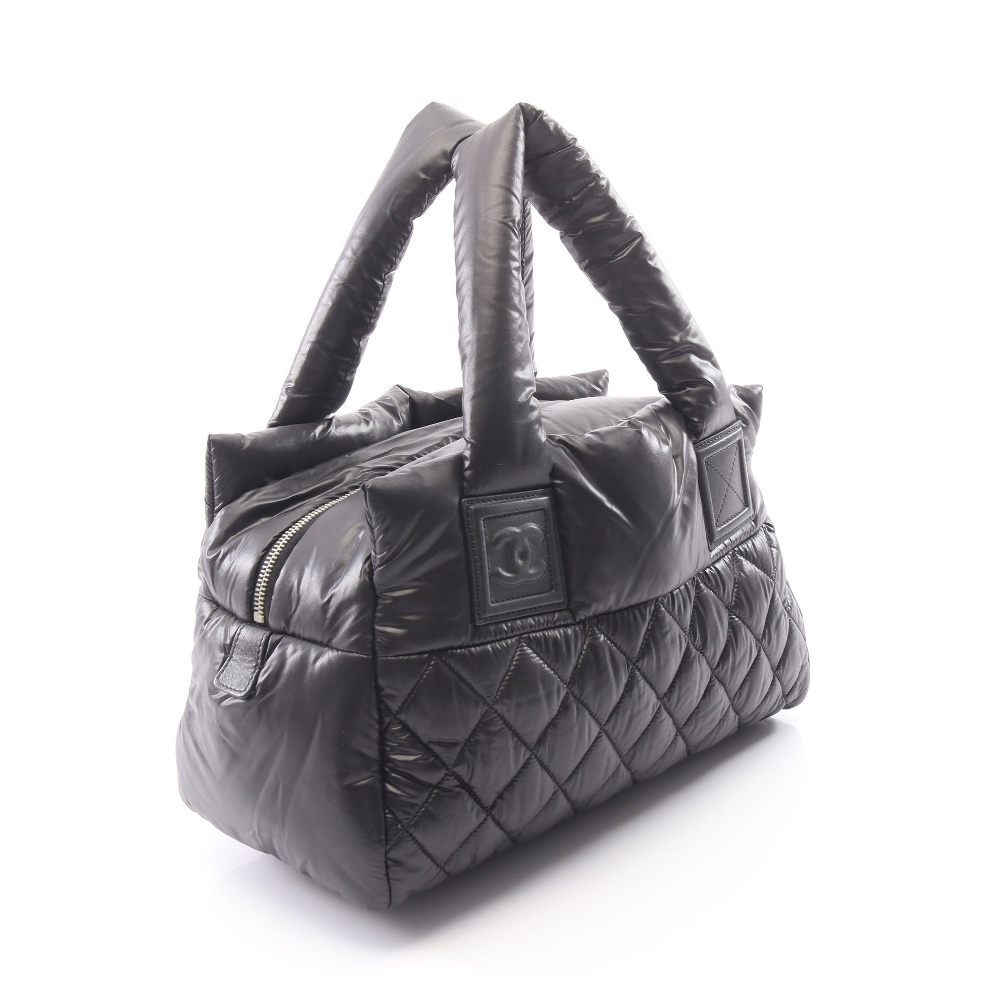 コココクーン ハンドバッグ ナイロン レザー ブラック シルバー金具 シャネル バッグ CHANEL