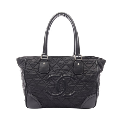 パリニューヨークライン ハンドバッグ トートバッグ ナイロン レザー ブラック シルバー金具 シャネル バッグ CHANEL