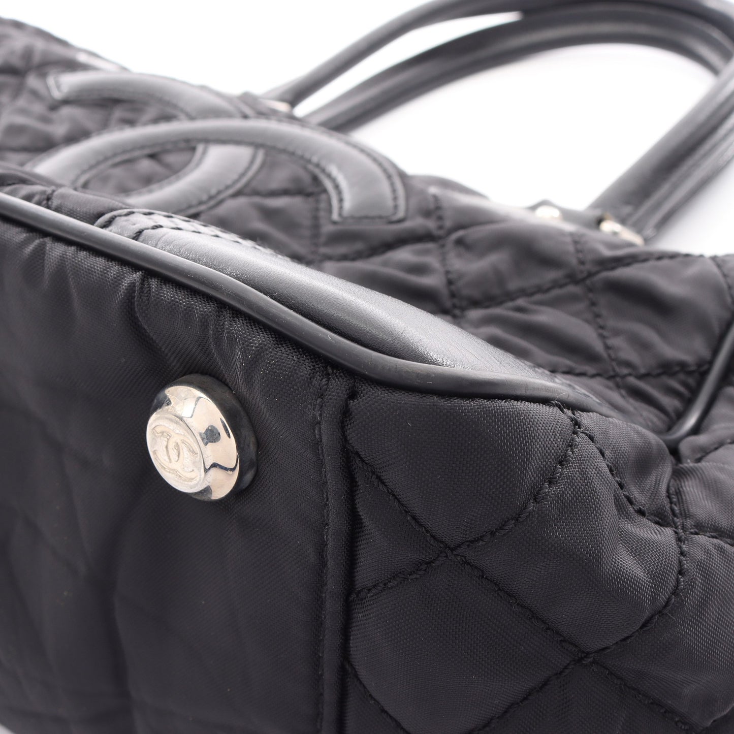 パリニューヨークライン ハンドバッグ トートバッグ ナイロン レザー ブラック シルバー金具 シャネル バッグ CHANEL