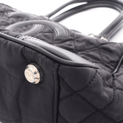 パリニューヨークライン ハンドバッグ トートバッグ ナイロン レザー ブラック シルバー金具 シャネル バッグ CHANEL