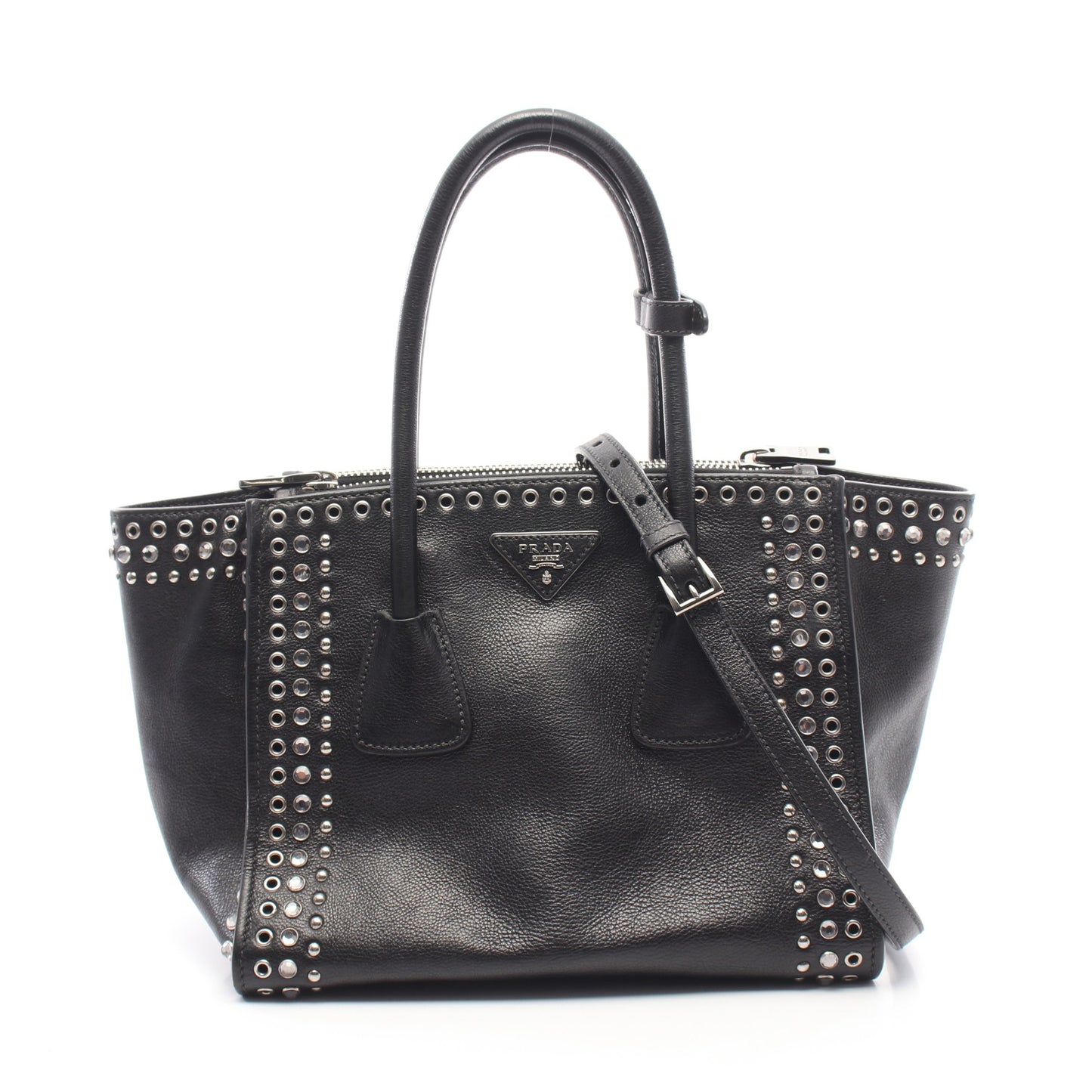 GLACE'CALF 2WAY ビジュー スタッズ ハンドバッグ レザー ブラック プラダ バッグ PRADA