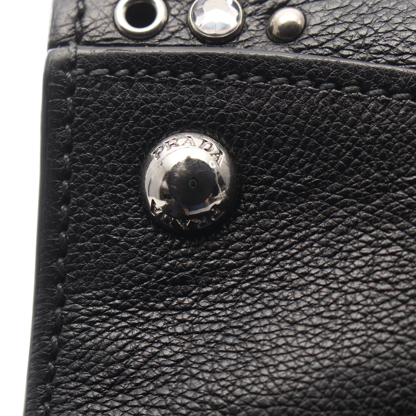 GLACE'CALF 2WAY ビジュー スタッズ ハンドバッグ レザー ブラック プラダ バッグ PRADA