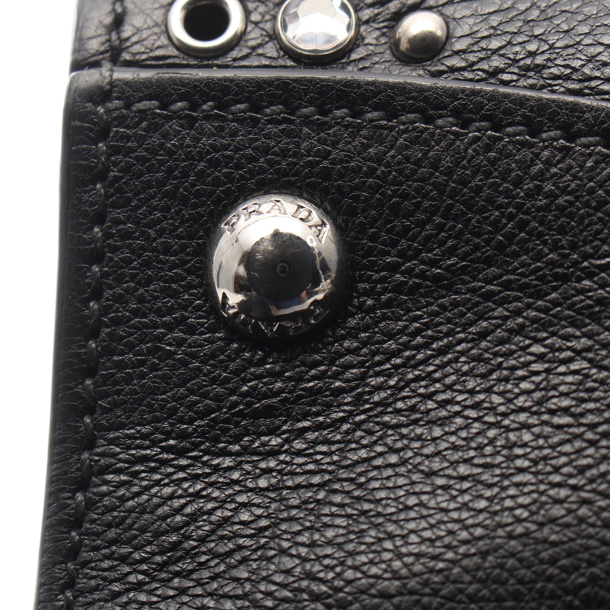 GLACE'CALF 2WAY ビジュー スタッズ ハンドバッグ レザー ブラック プラダ バッグ PRADA