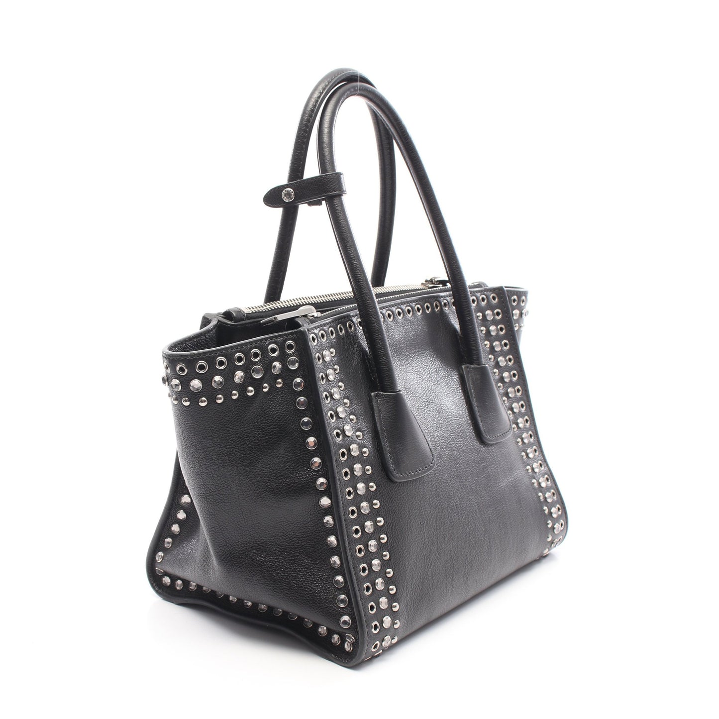 GLACE'CALF 2WAY ビジュー スタッズ ハンドバッグ レザー ブラック プラダ バッグ PRADA