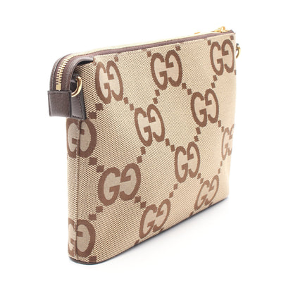 ジャンボGG メッセンジャーバッグ ショルダーバッグ キャンバス レザー ベージュ ダークブラウン グッチ バッグ GUCCI