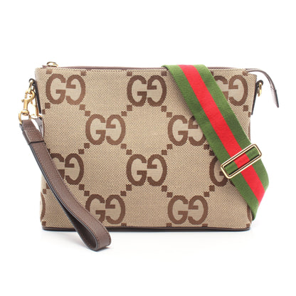 ジャンボGG メッセンジャーバッグ ショルダーバッグ キャンバス レザー ベージュ ダークブラウン グッチ バッグ GUCCI