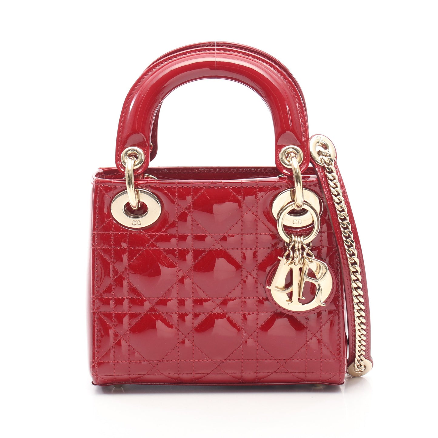 レディディオール ミニ カナージュ 2WAY ハンドバッグ エナメルレザー レッド クリスチャンディオール バッグ Christian Dior