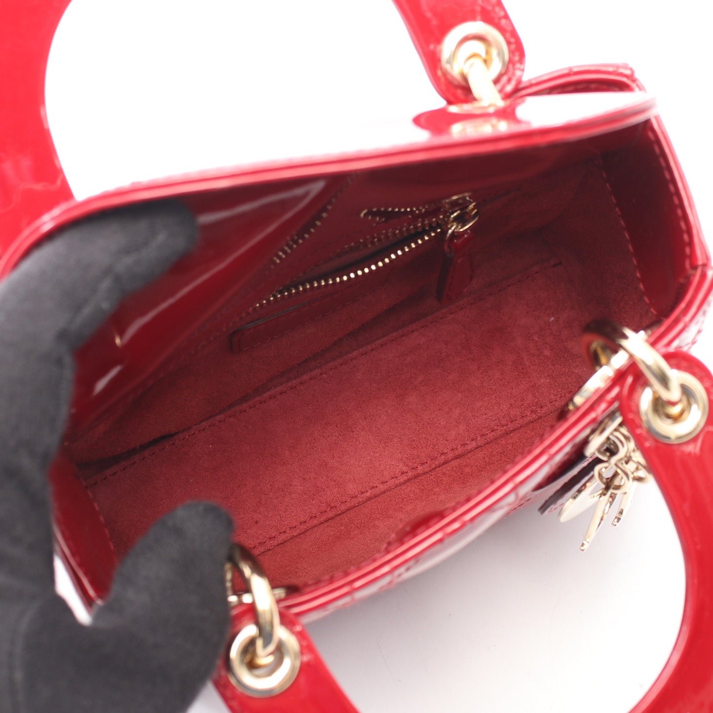 レディディオール ミニ カナージュ 2WAY ハンドバッグ エナメルレザー レッド クリスチャンディオール バッグ Christian Dior