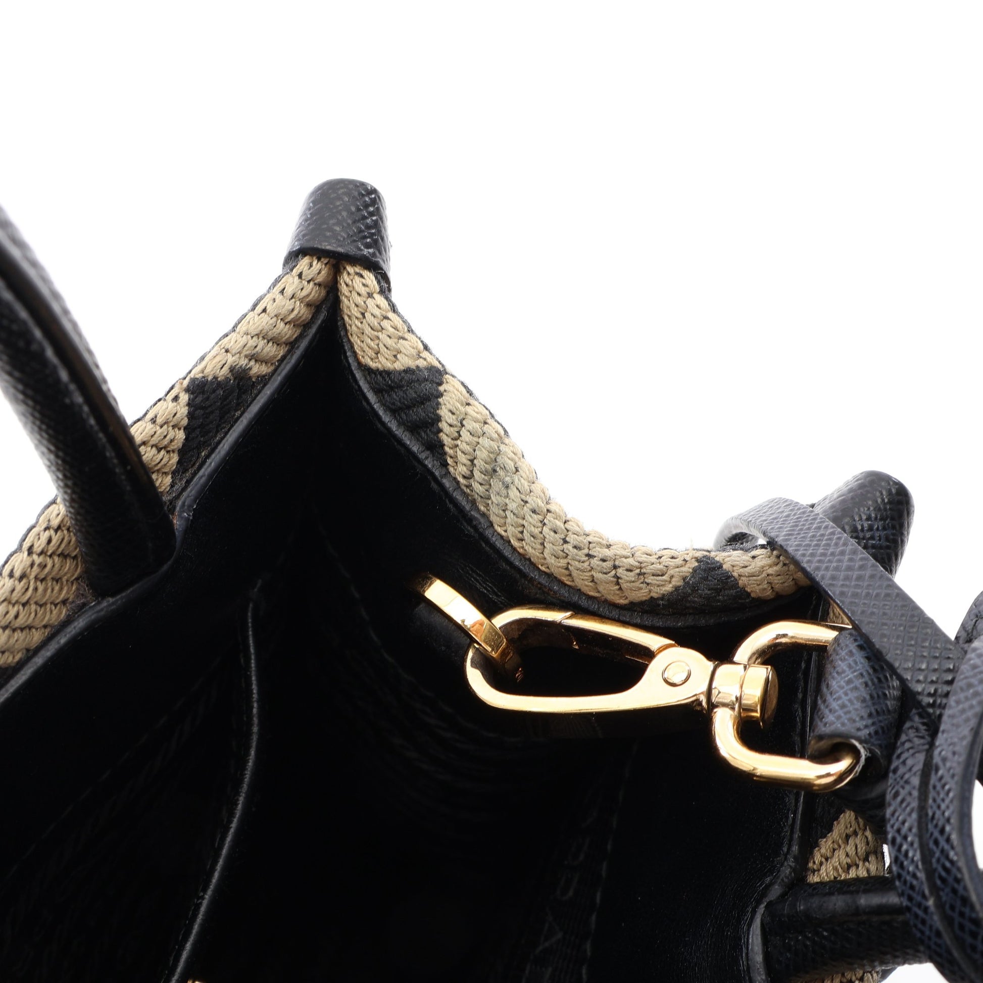 TRIANGOLO JACQUARD シンボル エンブロイダリー ミニ 2WAY ハンドバッグ キャンバス サフィアーノレザー ブラック ベージュ プラダ バッグ PRADA