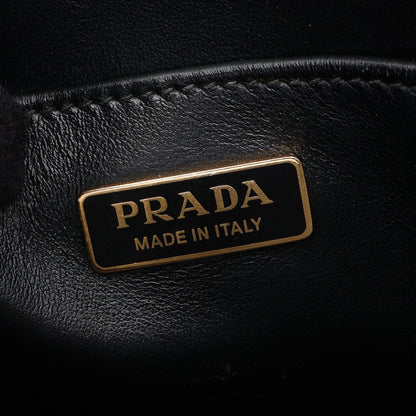 TRIANGOLO JACQUARD シンボル エンブロイダリー ミニ 2WAY ハンドバッグ キャンバス サフィアーノレザー ブラック ベージュ プラダ バッグ PRADA