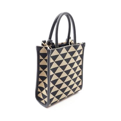 TRIANGOLO JACQUARD シンボル エンブロイダリー ミニ 2WAY ハンドバッグ キャンバス サフィアーノレザー ブラック ベージュ プラダ バッグ PRADA