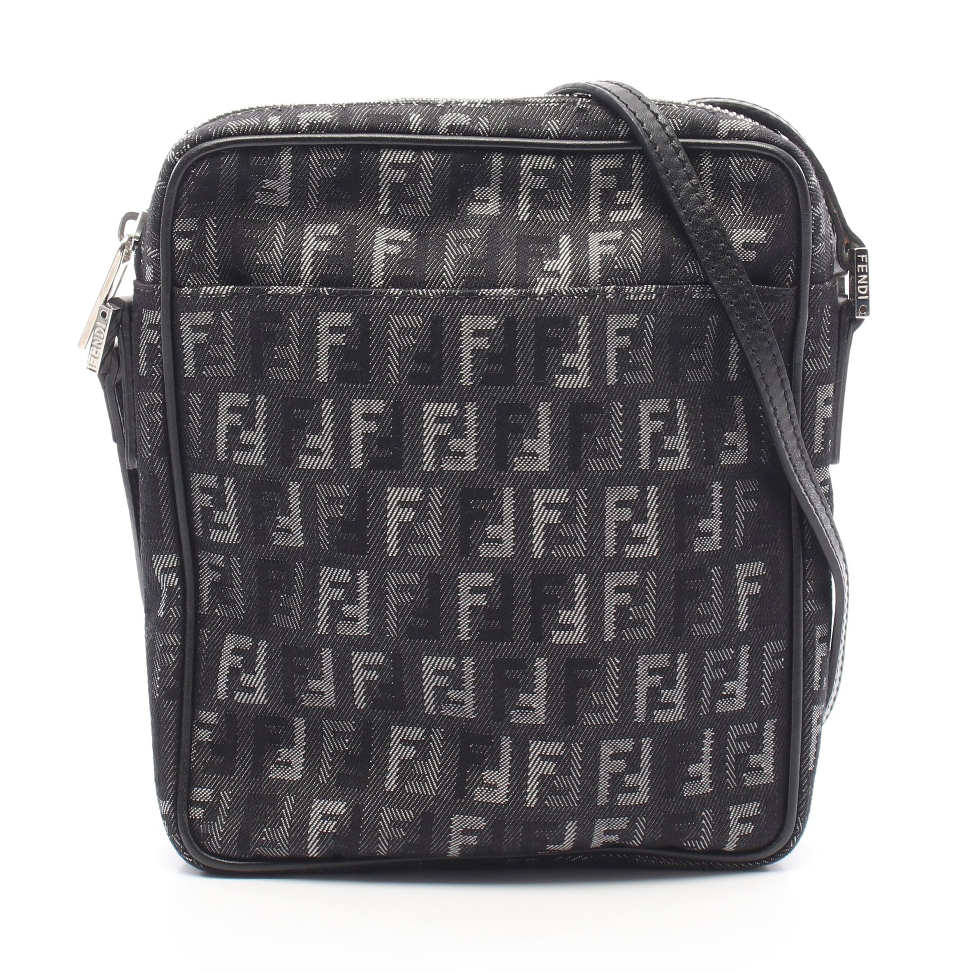 ズッキーノ ショルダーバッグ キャンバス レザー ブラック グレー フェンディ バッグ FENDI