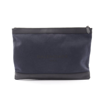 NAVY CLIP L ネイビークリップ クラッチバッグ キャンバス レザー ネイビー ブラック バレンシアガ
