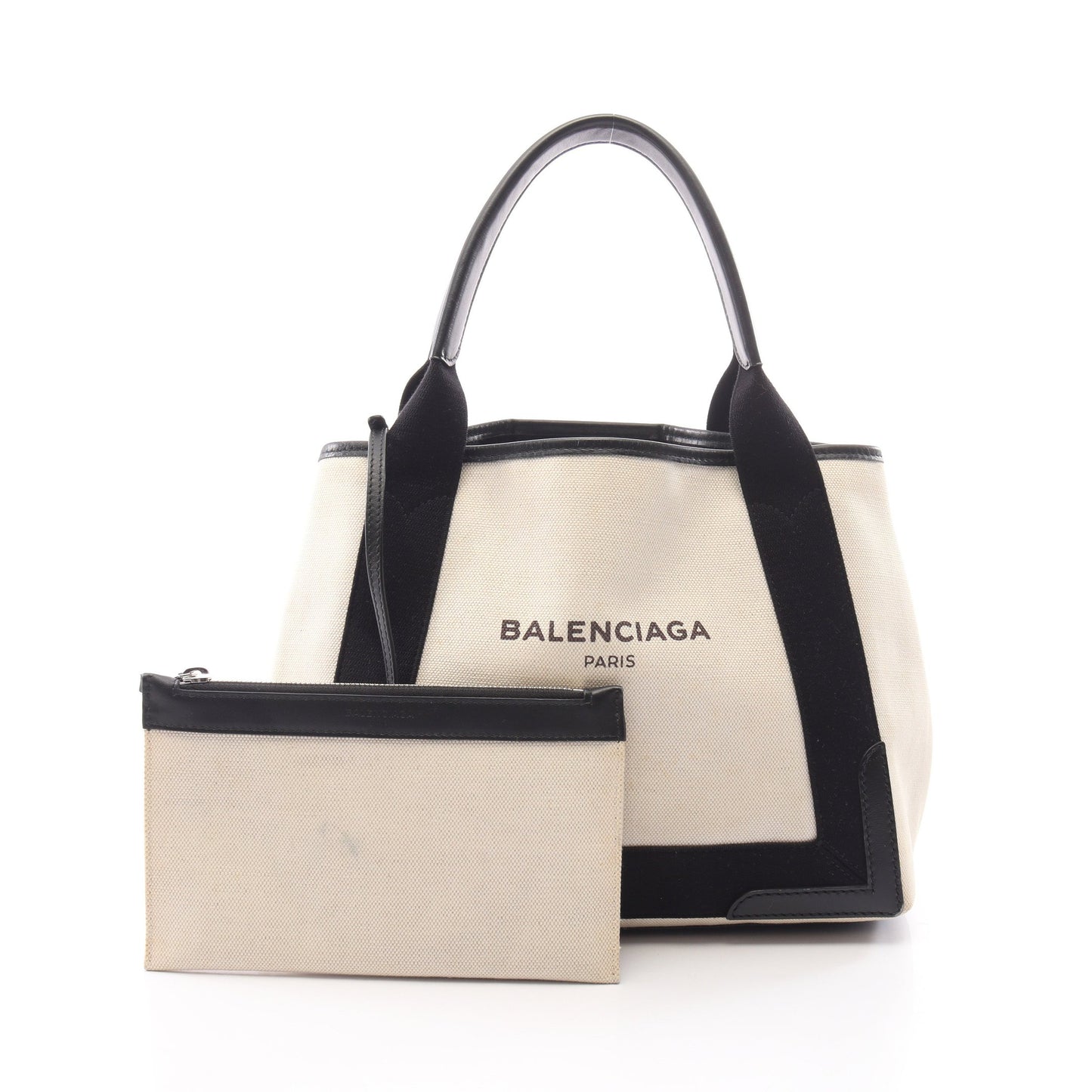 NAVY CABAS S ネイビーカバ ハンドバッグ トートバッグ キャンバス レザー アイボリー ブラック バレンシアガ バッグ BALENCIAGA