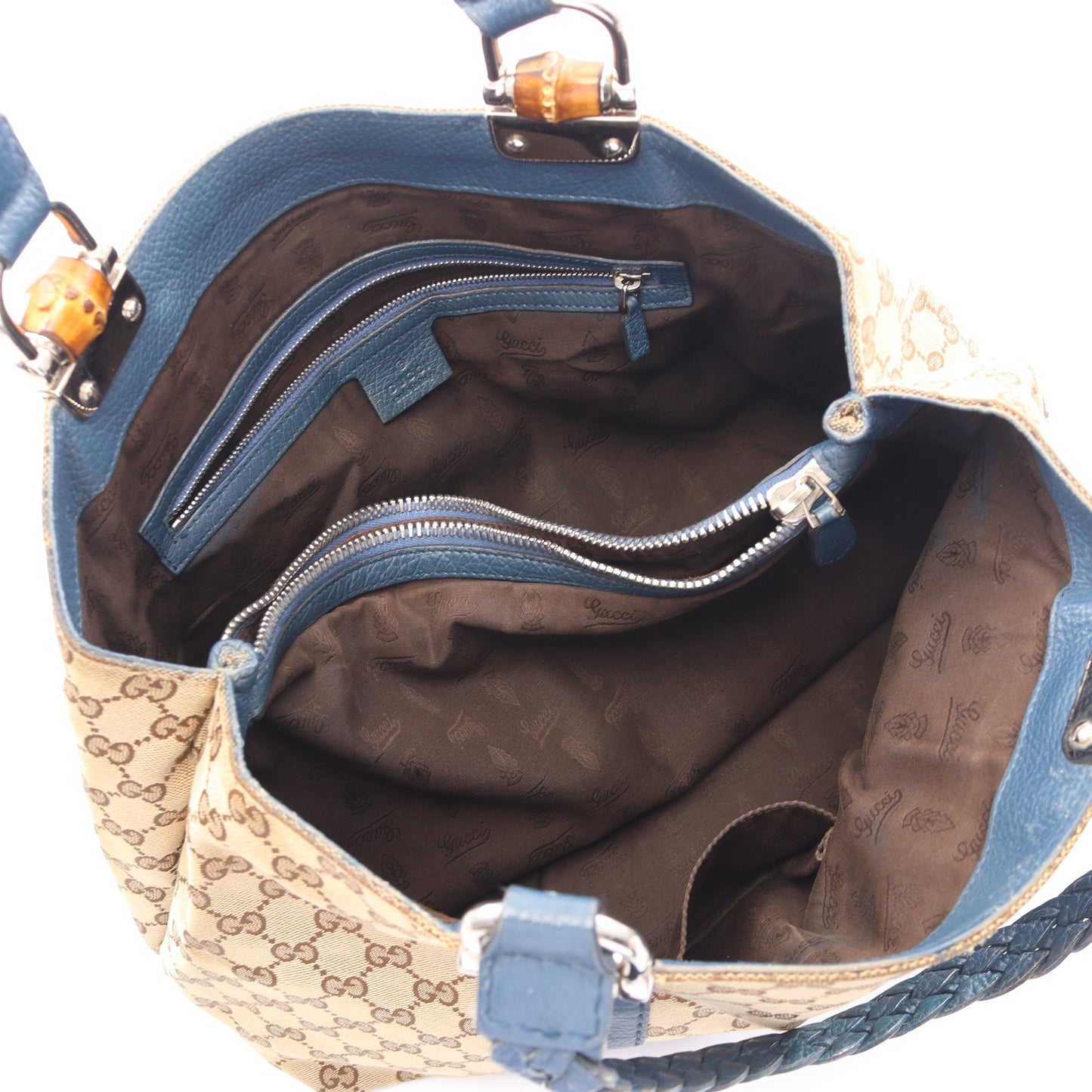 バンブー GGキャンバス ハンドバッグ トートバッグ キャンバス レザー ベージュ ブルー グッチ バッグ GUCCI