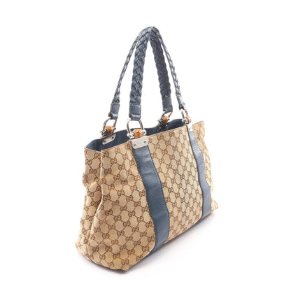 バンブー GGキャンバス ハンドバッグ トートバッグ キャンバス レザー ベージュ ブルー グッチ バッグ GUCCI