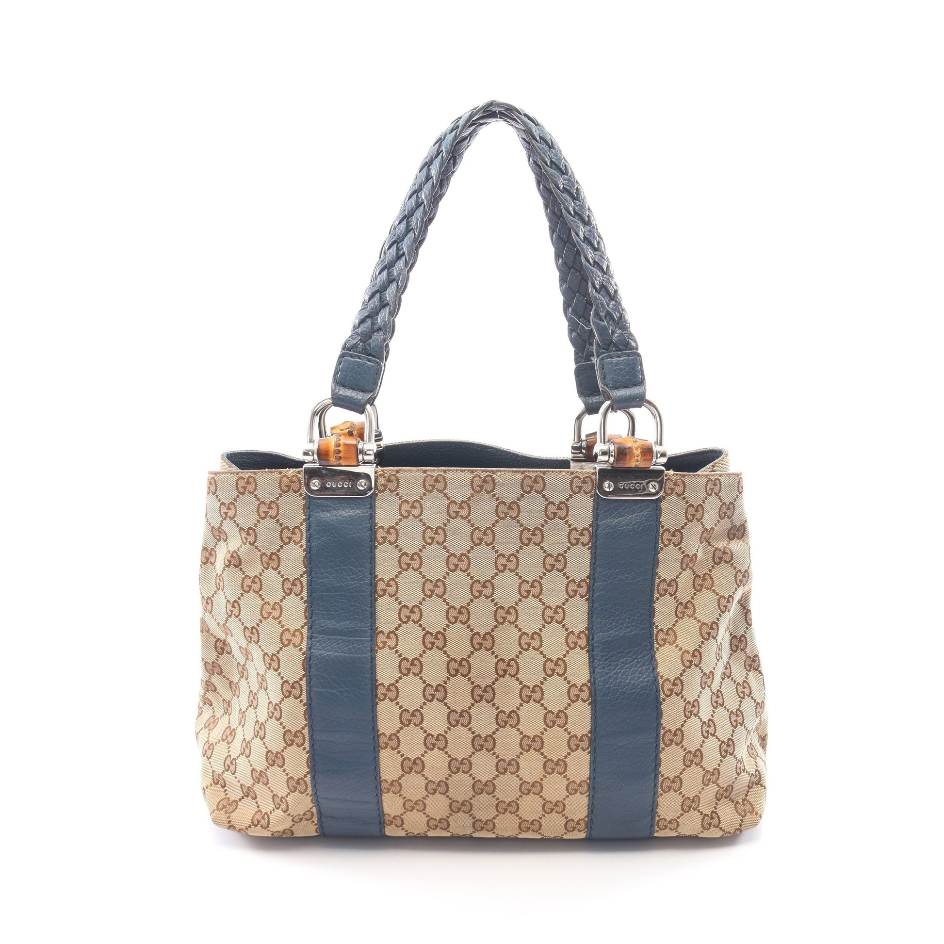 バンブー GGキャンバス ハンドバッグ トートバッグ キャンバス レザー ベージュ ブルー グッチ バッグ GUCCI
