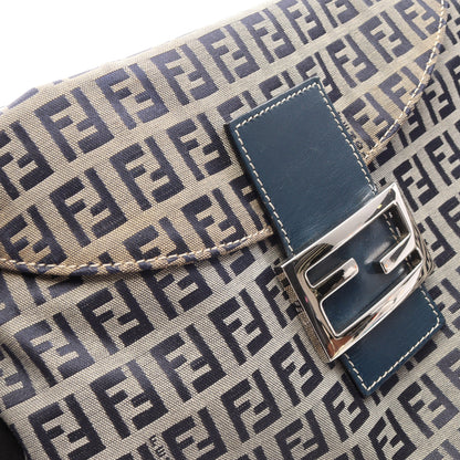 マンマバケット ズッキーノ ショルダーバッグ キャンバス レザー グレー ネイビー フェンディ バッグ FENDI