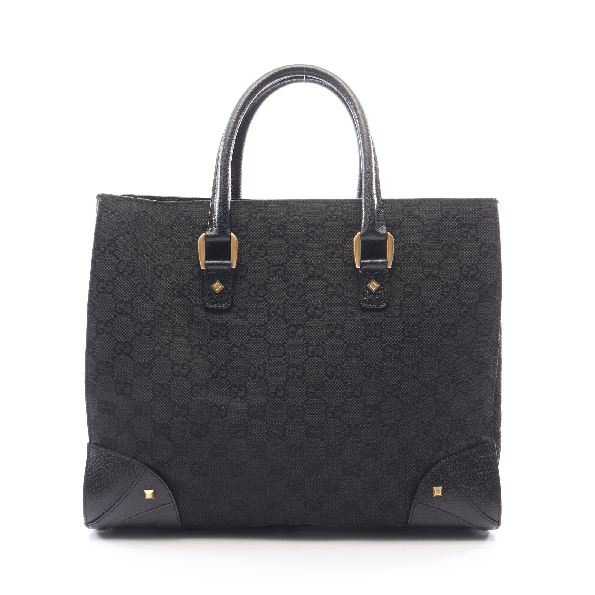 GGキャンバス ハンドバッグ キャンバス レザー ブラック グッチ バッグ GUCCI