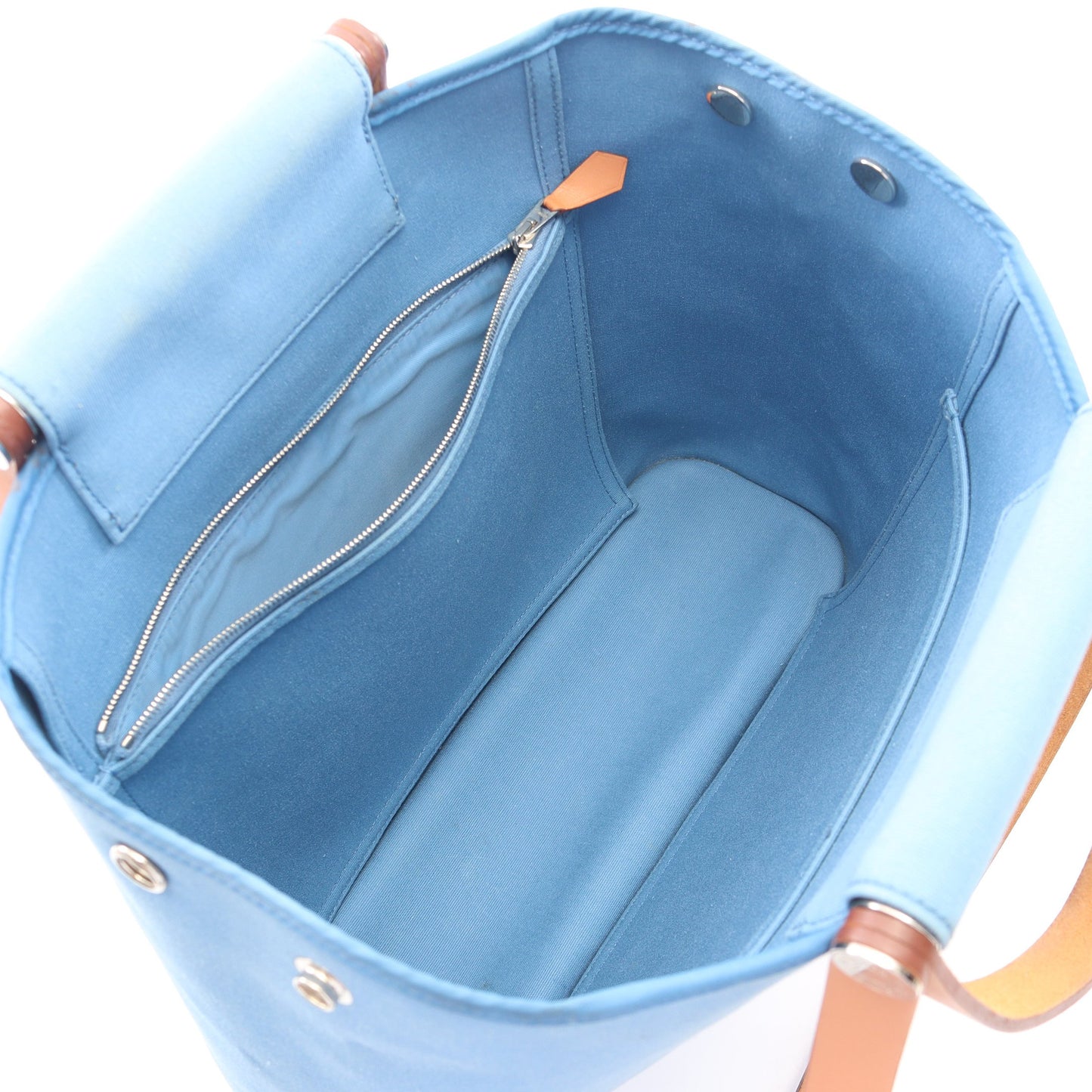 カバックPM アズール ナチュラル 2WAY ショルダーバッグ トートバッグ トワルオフィシエ ヴァッシュハンター ブルー ライトブラウン シルバー金具 □O刻印 エルメス バッグ HERMES