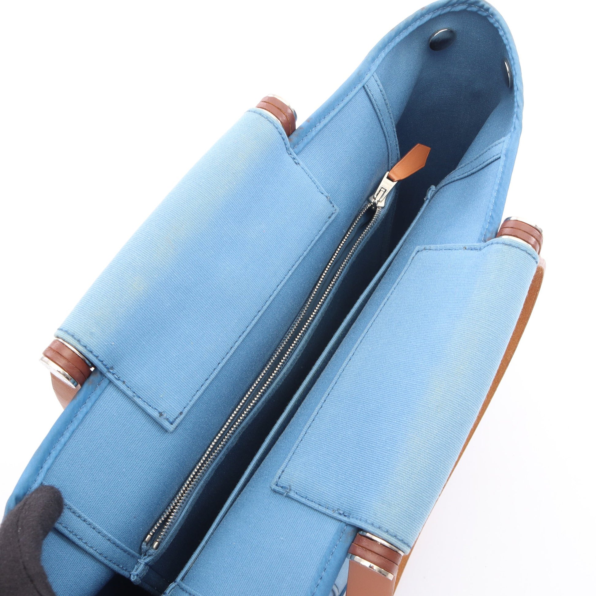 カバックPM アズール ナチュラル 2WAY ショルダーバッグ トートバッグ トワルオフィシエ ヴァッシュハンター ブルー ライトブラウン シルバー金具 □O刻印 エルメス バッグ HERMES