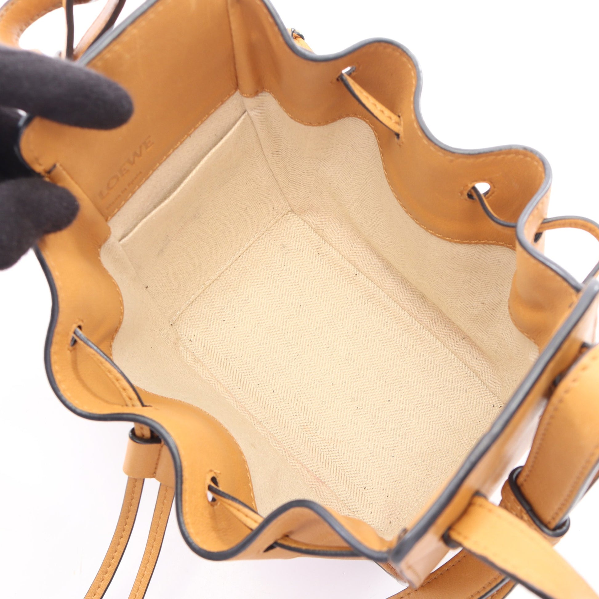 ハンモック ドローストリングバッグ ミニ 2WAY ハンドバッグ レザー ライトブラウン ロエベ バッグ LOEWE