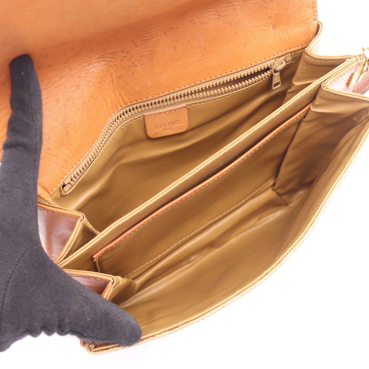 マカダム ショルダーバッグ PVC レザー ベージュ ブラウン セリーヌ バッグ CELINE