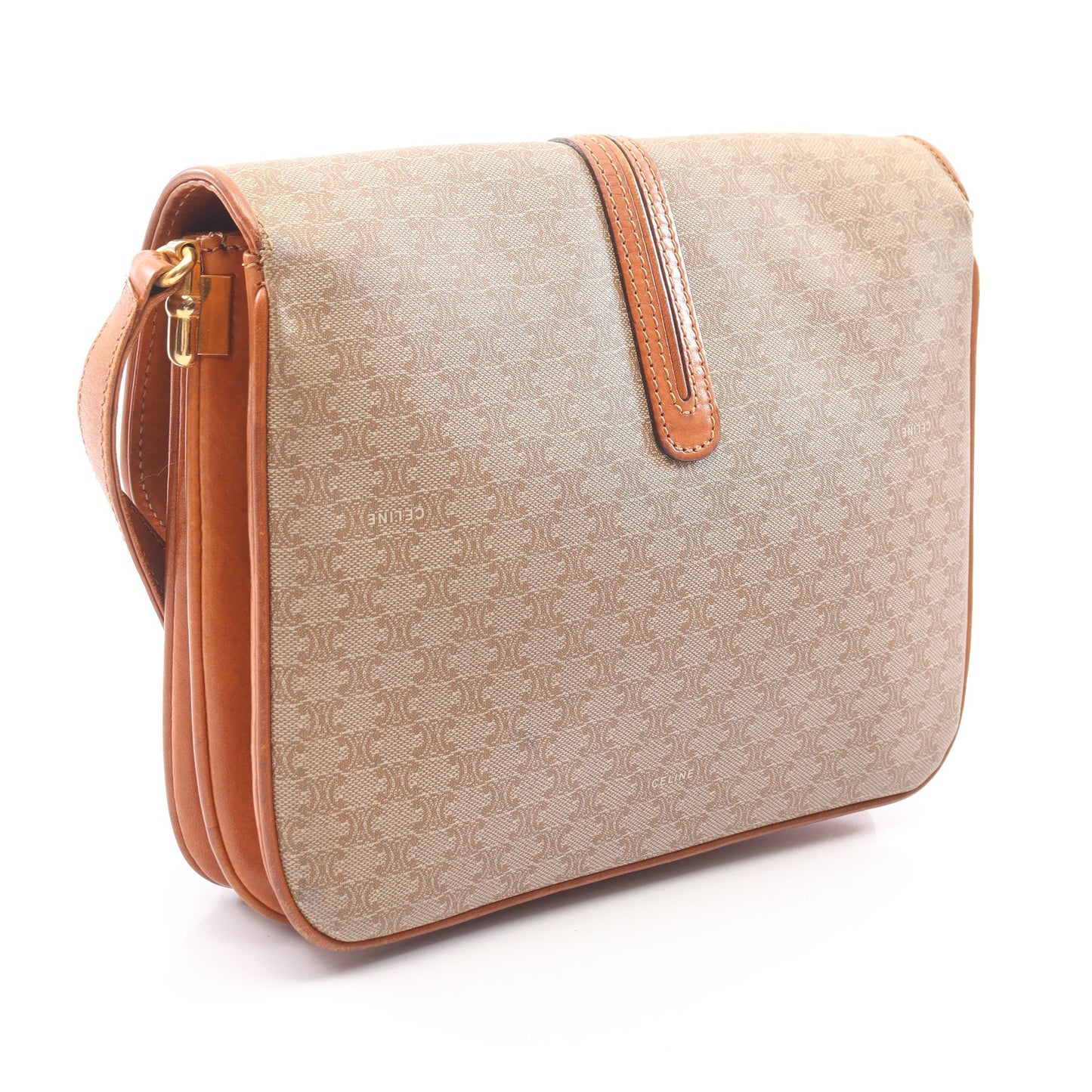 マカダム ショルダーバッグ PVC レザー ベージュ ブラウン セリーヌ バッグ CELINE
