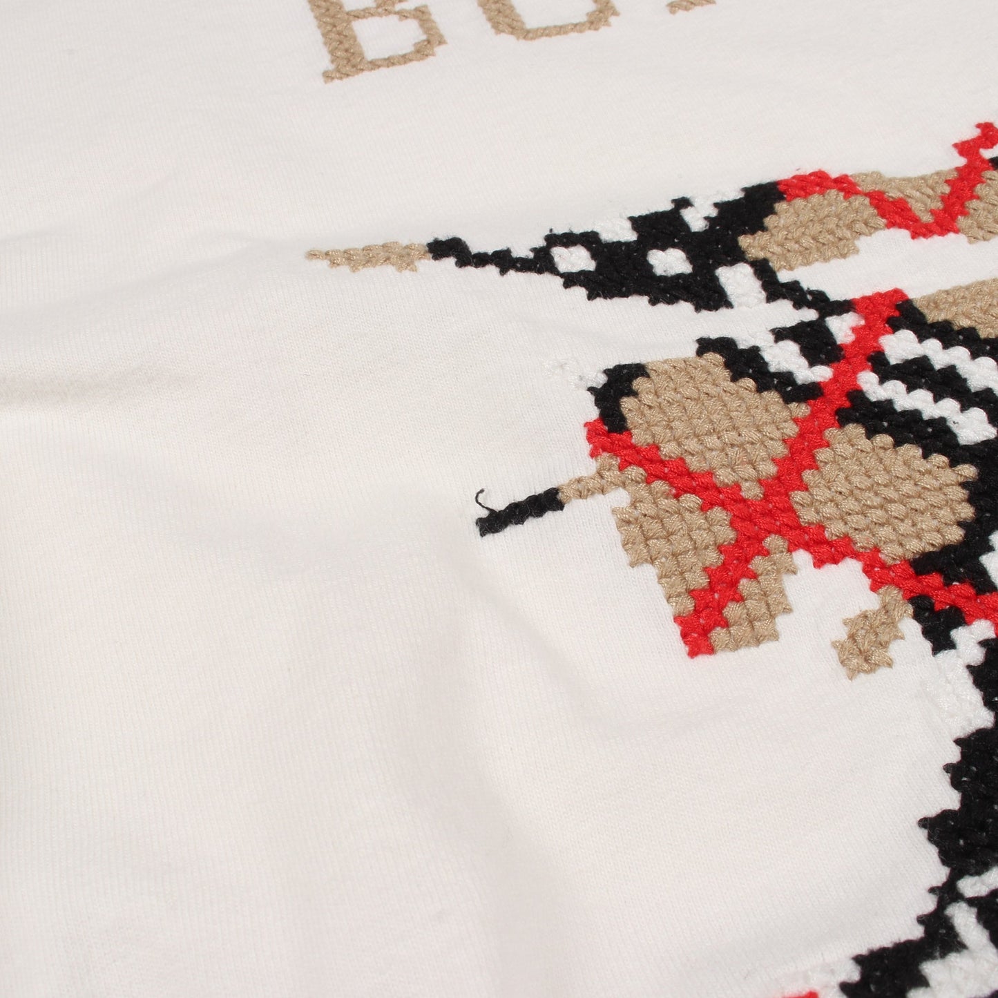 クロスステッチナイト 半袖Tシャツ コットン ホワイト ベージュ バーバリー