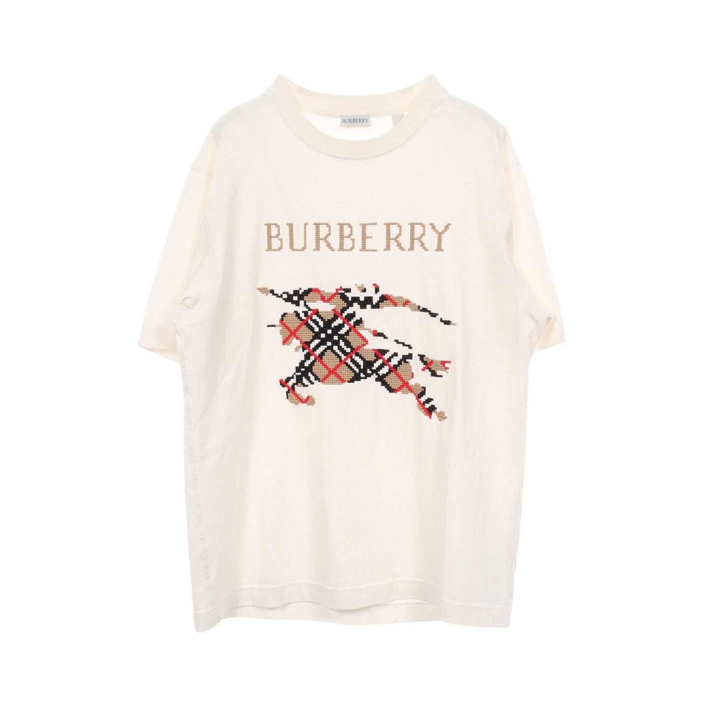 クロスステッチナイト 半袖Tシャツ コットン ホワイト ベージュ バーバリー