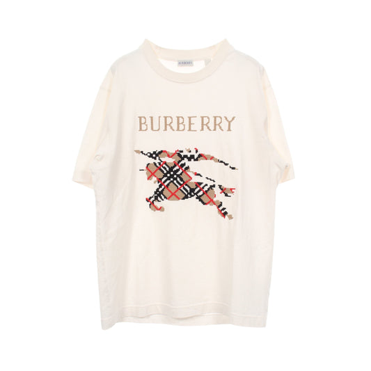 クロスステッチナイト 半袖Tシャツ コットン ホワイト ベージュ バーバリー