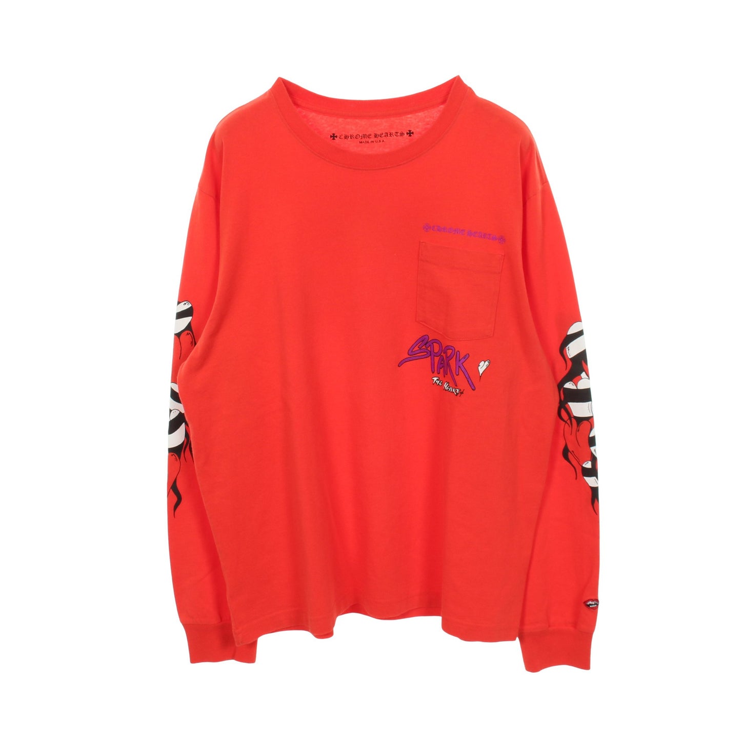 Chrome Hearts × MATTY BOY SPARK THE HEART ポケット付き 長袖Tシャツ コットン オレンジレッド クロムハーツ