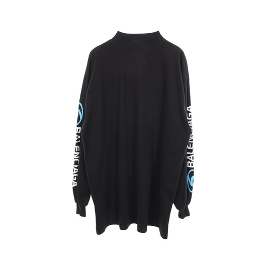 ロゴプリント ダメージ加工 長袖Tシャツ コットン ブラック バレンシアガ