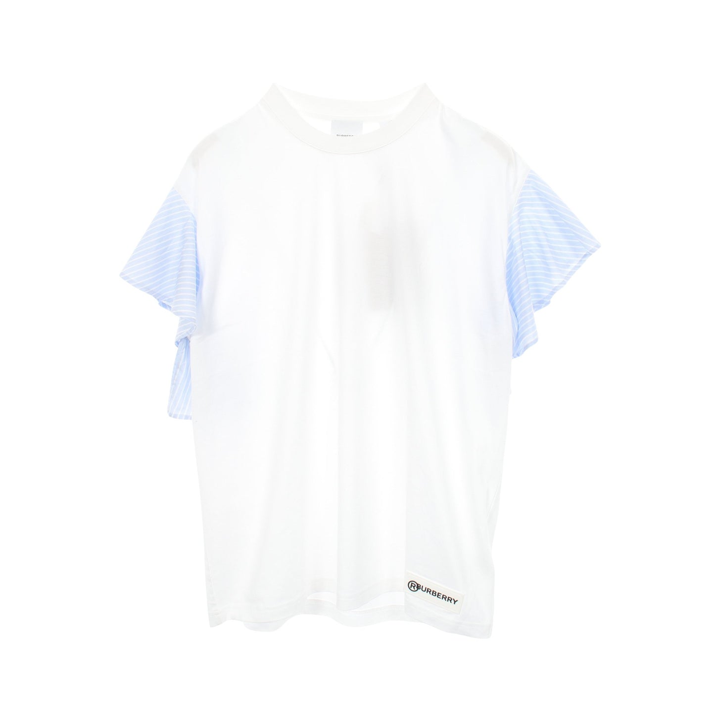ストライプ フリル袖 半袖Tシャツ コットン ホワイト ライトブルー バーバリー