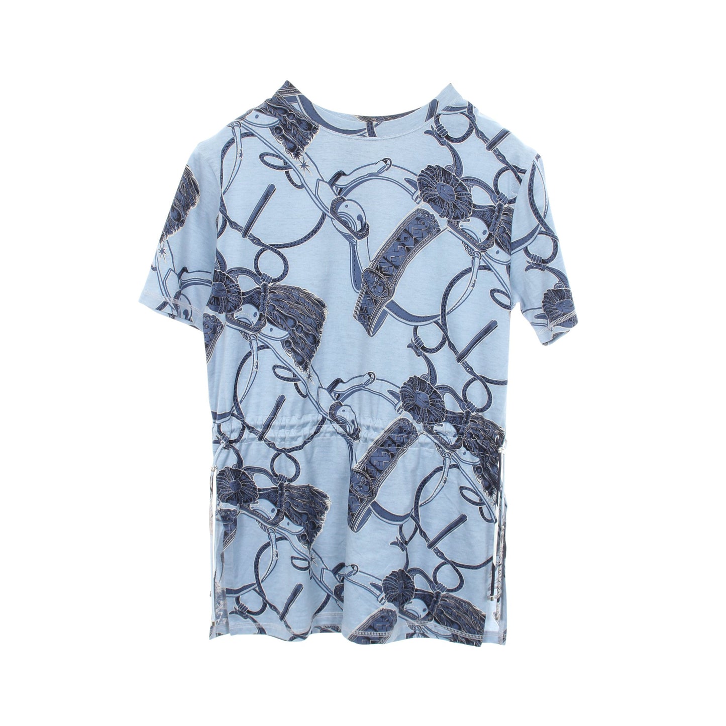 総柄 チュニック 半袖Tシャツ コットン ライトブルー ブルー エルメス