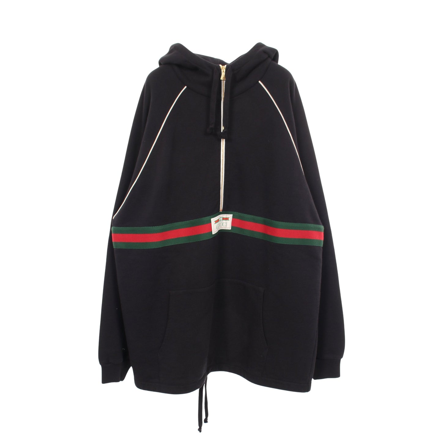 ウェブ シェリーライン GUCCIラベル付き ハーフジップ プルオーバーパーカー コットン ブラック レッド グリーン グッチ