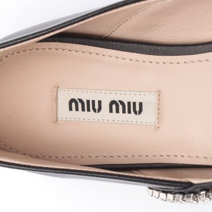 ラインストーン ポインテッドトゥ フラットシューズ レザー ブラック ミュウミュウ シューズ miu miu