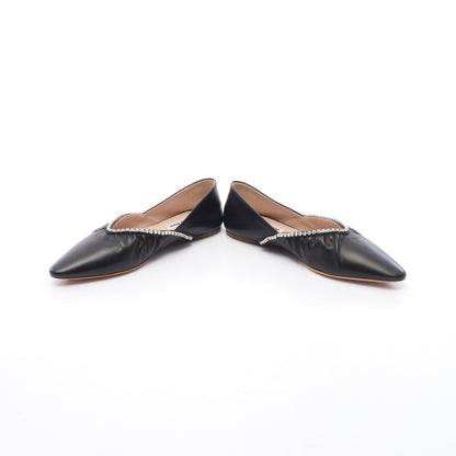 ラインストーン ポインテッドトゥ フラットシューズ レザー ブラック ミュウミュウ シューズ miu miu