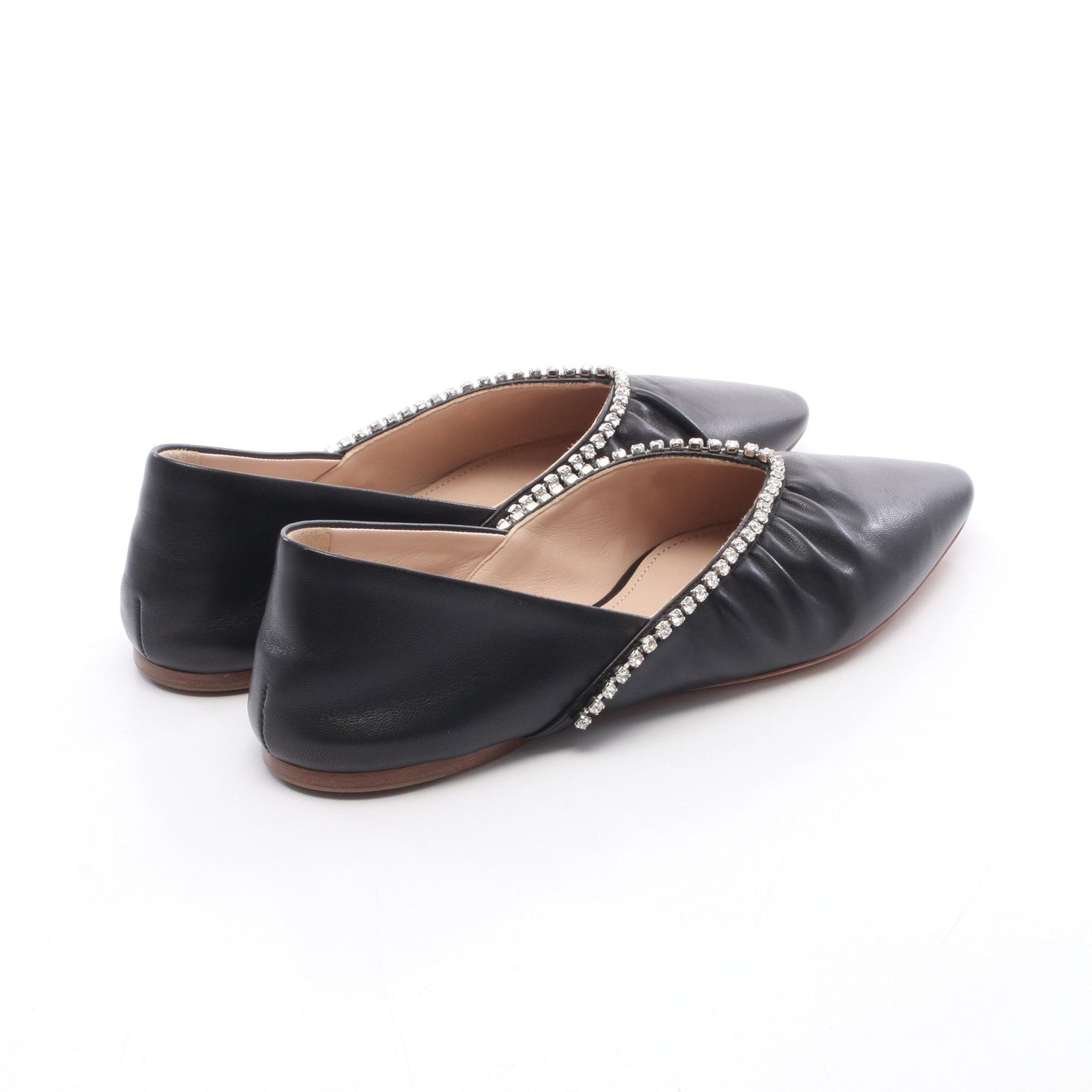 ラインストーン ポインテッドトゥ フラットシューズ レザー ブラック ミュウミュウ シューズ miu miu